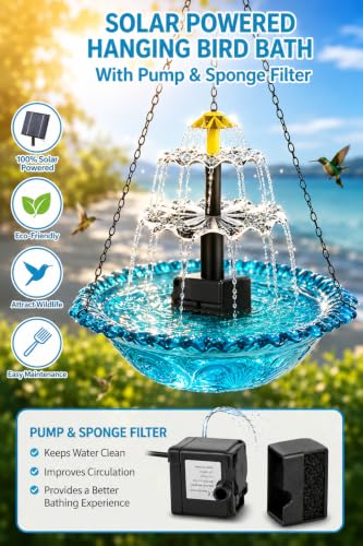 2026 Smart Birdbath Fountains Solar Power, Hanging Birdbath Fountain Solar Cascade,Clear Hummingbird Birdbath with Solar Powered for Outdoor Livng Garden Patio Backyard