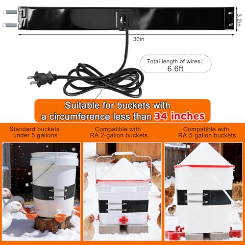 Thermo Bucket Belt Heated Strap Compatible with RentACoop 2-5Gallon Chicken Waterer,Auto-Thermostatic Chicken Water Heating Wrap with 6.6ft Power Cord,Keep Poultry Water from Freezing in Winter