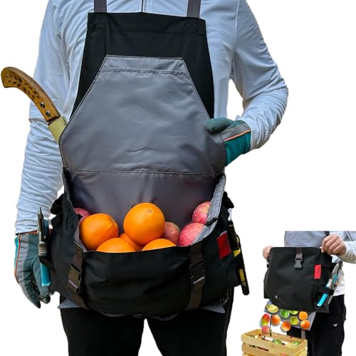 Gardening Apron Waterproof Cross Back Apron, Extra 600D Heavy Duty Apron Harvest and Large Quick Release Pockets - color: Black, size: Medium