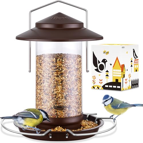 Bird feeders for Outdoors Metal Chew Resistant Brushed Bronze,1PK | Metal Roof, Metal Tray, Fixed Hanger, Flip-Top Fill, 3 Perches, Easy-Clean, 1.32lb - color: Bronze, 1.5LB, 3 Perches