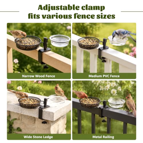 2 Pack Deck Bird Feeders Deck Mount Bird Bath Spa for Dual Use Deck Flower Stand Flower Pot Great for Attracting Birds Detachable and Adjustable Heavy Duty Sturdy Steel,Bronze - color: deck bird feeder bronze-2packs