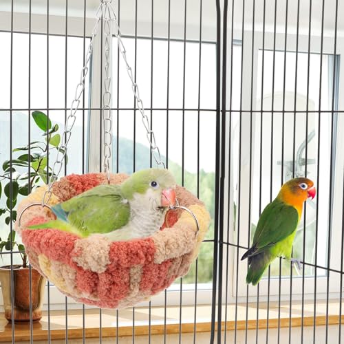 Wontee Bird Nest Bed Parrot Hanging Swing Hammock Bird Cage House for Budgies Parakeets Cockatiels Lovebirds Conures (Orange) - color: Orange