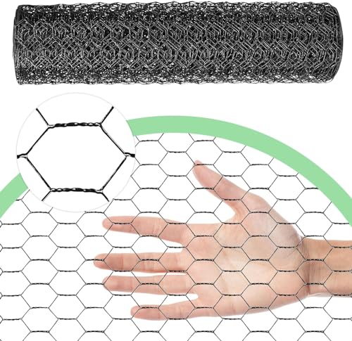 Chicken Wire 15.7 in x 237 in Poultry Wire Netting Hexagonal Galvanized Mesh Garden Fence Barrier for Pet Rabbit Chicken Fencing(PVC-Coated) - color: Black, size: 15.7"x237"+0Ties