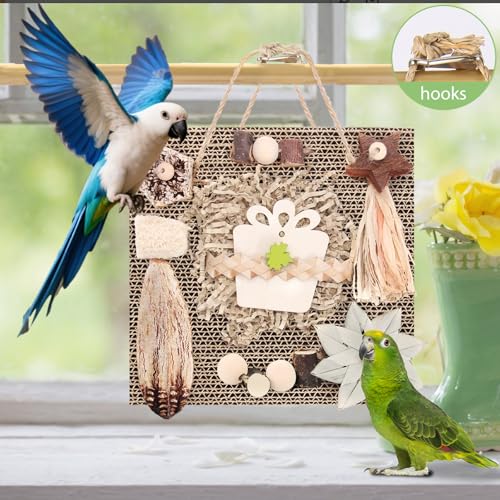 Kyouki Bird Toys, Parakeet Toys, Parrot Toy, Conure Hanging Chewable Cardboard Foraging Toys Suitable for Budgies, Cockatiels, Lovebirds, Sun Conures - and Other Small/Medium Parrots (Large) - size: Large