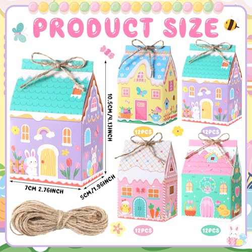 Zhanmai 48 Pcs Easter Treat Boxes Candy Mini Rabbit Egg House Favor Box Easter Party Paperboard Gift Boxes for Holiday Party Treat Cookie Goodie Snack Gift Packaging - style: Easter