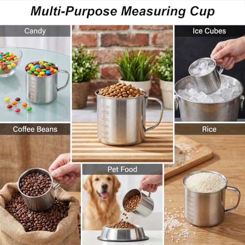 1.5 Cup Dog Food Scoop, 304 Stainless Steel Dog Food Measuring Cup | 1 1/2 Cup Pet Food Scoop with Handle for Dogs, Cats, Birds & Rabbits, Ideal for Dry Food & Treats