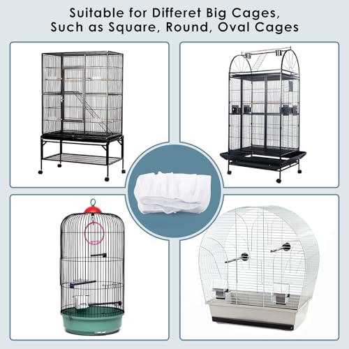 Bissap Bird Cage Seed Catcher, 90-118‘’ Universal Birdcage Net Nylon 31.8'' H Adjustable Elastic Band Stretchy Skirts Mesh Cover for Parrot Cage Seed Guard (Not Include Birdcage)- White - color: White