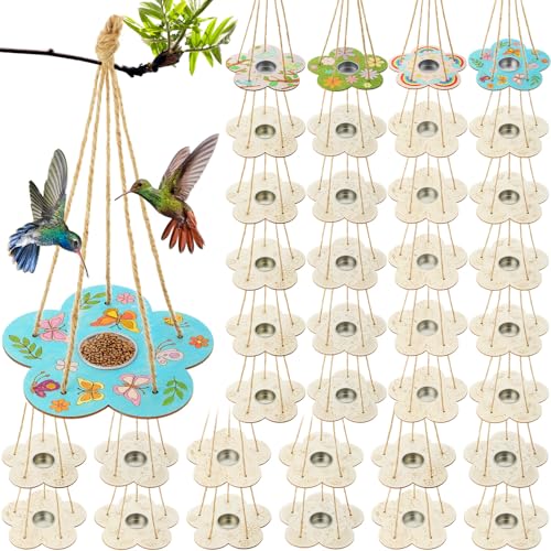 DoubleFill 48 Pack Bird Feeder Craft Kits for Kids Ages 3-8 DIY Wooden Bird Feeder to Build Arts and Crafts for Kids DIY Your Own Unfinished Wooden Ornaments Painting Kits Outdoor Summer Craft
