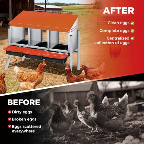 Chicken Nesting Boxes with Cleanable Pull-Out Trays, 3-Hole Wall Mount Roll Away Nest for Easy Cleaning & Egg Collection - size: 3 holes with legs