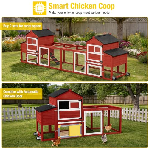 Aivituvin Mobile Chicken Coop with Wheels for 4-6 Chickens, Backyard Expandable Chicken House Duck Cage with Run, 2 Nesting Boxes, Easy Clean Pull-Out Tray, Leak-Resistant Asphalt Roof, 82.4"(Red) - color: Red, size: 82.4"L x 26.0"W x 44.0"H