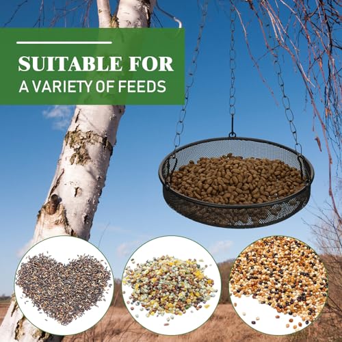4 Pieces Hanging Bird Feeder Tray Platform Metal Mesh Feeder Seed Platform for Bird Feeding Outside Outdoors Wild House Hanging for Attracting Birds, Black(Round) - style: Round