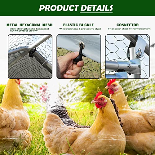 Large Metal Chicken Coop Round Top Upgrade Tri-Supporting Wire Mesh Chicken Run,Chicken Pen with Water-Resident and Anti-UV Cover,Duck Rabbit House Outdoor (6.5'L x 9'W x 6.5'H) - size: 78.0"L x 108.1"W x 78.0"H