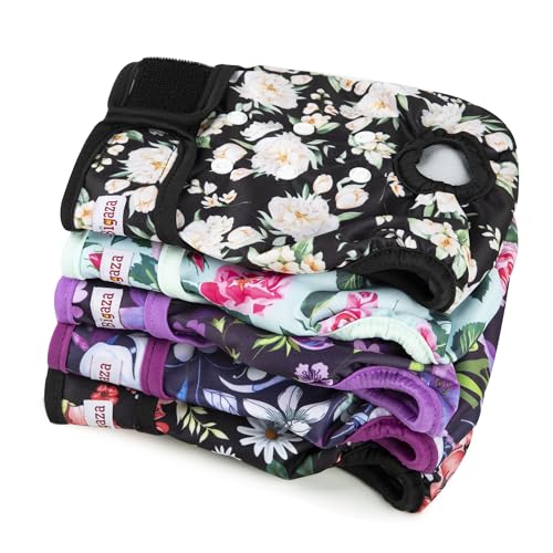 Washable Reusable Female Dog Diapers(5 Pack) Small Medium Large Doggie Puppy & Doggy Dog Diaper, Period Panties in Heat XX-Large - color: Flower, size: XX-Large