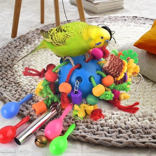 KATUMO Parrot Toys, Parakeet Foraging Shredder Hanging Toys Bird Ball Treats for Conure Mini Macaw Cockatiel Lovebird Small-Medium Birds - style: Blue