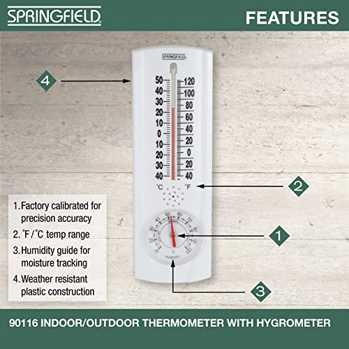 Springfield Vertical Thermometer and Hygrometer, Indoor Outdoor Thermometer, Wireless Humidity Meter for Patio, Garden, or Nursery Areas (9.125-Inch) (Pack of 2) - size: 1 Count (Pack of 2)
