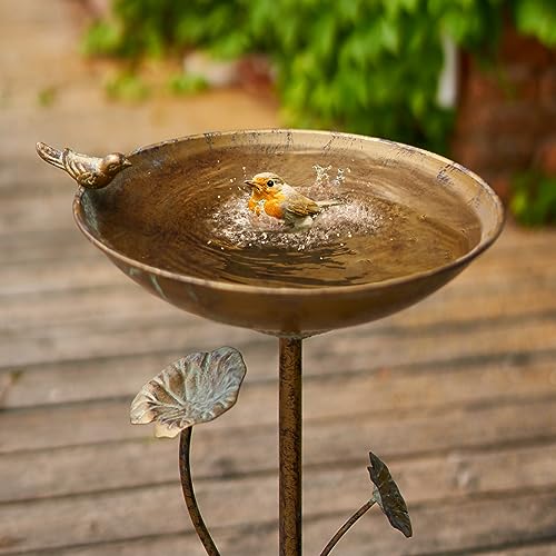 11.4" W x 28.5" H Cast Iron Pedestal Bird Bath, Bird Baths for Outdoors | Bird Bath for Outside Vintage Metal Bird Bath Garden Yard Decoration - color: Vintage Gold-A