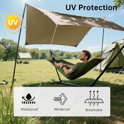 FREE SOLDIER Waterproof Camping Tarp Shelter Awning | Lightweight, Compact, Quick Setup, Waterproof Sun Shelter Campingtarp,For Backpacking, Beach, Travel and Outdoor Activities - color: Beige 10×10.5ft
