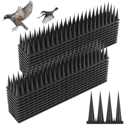 Bird Spikes, 28 Feet Bird Guard Spikes for Squirrel Cat Raccoon and Other Small Animals, Pigeon Spikes for Outdoor Fences and Roofs, Durable Plastic Bird Barrier Strips(30 Pack) - color: Black, size: 30 pack