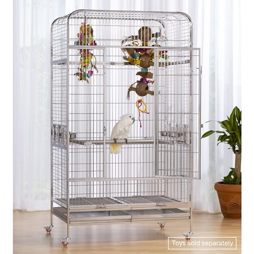 Prevue Pet Products Imperial Extra Large Stainless Steel Bird Cage | Big Birdcage Ideal for Parrots, Cockatoos, Macaws, Included Perch and Cups, Durable Cage with Wheels - size: 41.3"L x 27.9"W x 73.8"H