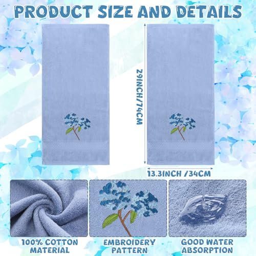 SmoothNovelty 2 Pcs Hydrangea Hand Towels Blue Bathroom Decor 14x29 Inch | Embroidered Floral Bathroom Hand Towels, 100% Cotton, Soft Absorbent, Bathroom Kitchen Decor, Spring Summer - style: Hydrangea Floral