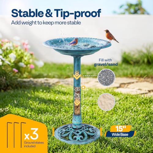 VIVOHOME Bird Bath for Outside, Polyresin Pedestal Birdbath, Blue | Weather-Resistant, 20-Inch Bowl, 28-Inch Height, for Outdoor/Garden, Bird-Friendly, Easy to Clean - color: Blue