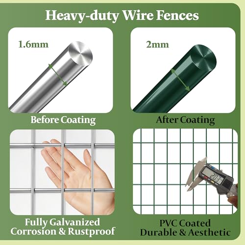 Green PVC Coated Welded Wire Fencing,2"x3" 16 Gauge,72inch H x 50ft L Garden Wire Fence Roll,2/3/4/5/6ft Tall x 50/100 ft Long Hardware Cloth Metal Mesh for Yard,Farm,Chicken,Dog,Vegetable Protection - color: Green, size: 2"x3" 72inx50ft