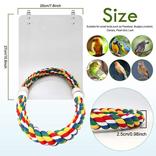 Stainless Steel Bird Cage Mirror, Parakeet Mirror with Rope Perch, 10.6 in | 10.6 in Mirror for Medium Birds, Rope Perch for Standing, Hanging Cage Hook, Stainless Steel Surface, Cockatiels & Conures - size: Large(10.6 * 7.87)