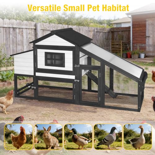 Aivituvin Chicken Coop with Run and Wheels, Mobile Outdoor Hen House Wooden Poultry Cage with Waterproof Roof (Black, AIR23) - color: Black, size: 67.3"L x 26.0"W x 39.4"H
