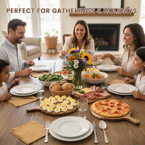 HANSGO Deviled Egg Platter, Wooden Round Charcuterie Board with 24 Holes | Egg Holder for Kitchen Countertops, Flat Surface Ideal for Use as Charcuterie or Pizza Board and Storage of Deviled Eggs