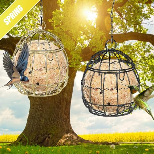 8 Pcs Suet Bird Feeders for Outside Hanging, Metal Wild Bird Feeders | Suet Ball Feeder for Outdoors with Hooks, Weatherproof, for Garden Yard Patio Outside Decoration, Easy to Clean & Hang,Black - color: Black-8pcs