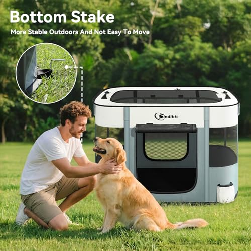 Siedihit 35" Dog Playpen,Cat Puppy Pen, Pet Portable Crate Indoor Outdoor | Durable Travel Camping Use,Foldable Dog Kennel Tent Cage for Rabbit Small Animals with Carrying Case (Grey, Large) - color: Grey, size: Large