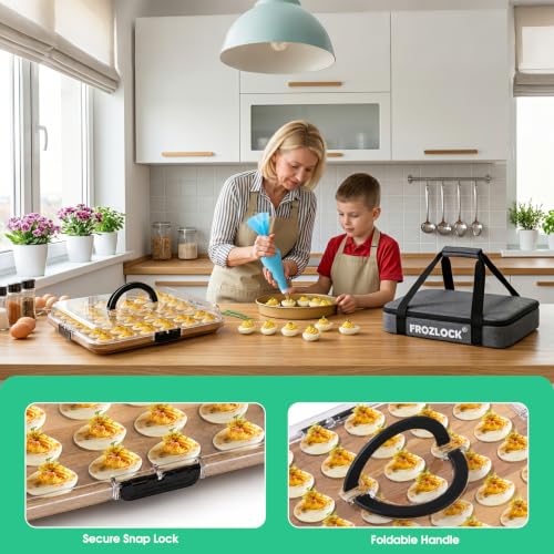 Deviled Egg Containers With Lid (42 Eggs), Acacia Wooden Deviled Egg Platter, Portable Deviled Egg Tray For Easter, Potlucks & Party, Deviled Egg Carrier With Portable Insulated Bag