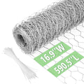 Chicken Wire 16.9 in x 590.5 in Poultry Wire Netting Hexagonal Galvanized Mesh Garden Fence Barrier for Pet Rabbit Chicken Fencing with 100 Pcs Cable Zip Ties - color: Silver, size: 16.9"x590.5"+100Ties