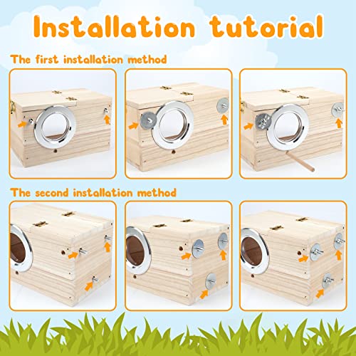 Rypet Parakeet Nesting Box, Cockatiel Bird Nest Box with Perch(M) | Wood Bird Cage House, Transparent Thwartwise Design, Warm & Durable for Cockatiel Lovebirds Budgie Finch Parrotlets Canary - size: Medium