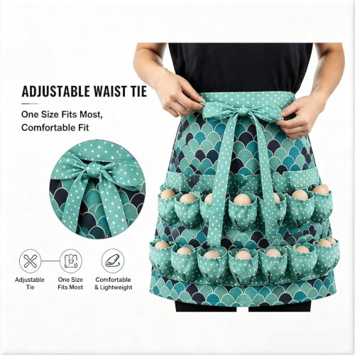 Egg Collecting Apron, 10 Deep Pockets Chicken Egg Gathering Bag | 10 deep pockets keep eggs secure while adjustable fit and durable fabric make farm egg collecting fast and convenient. - color: Green