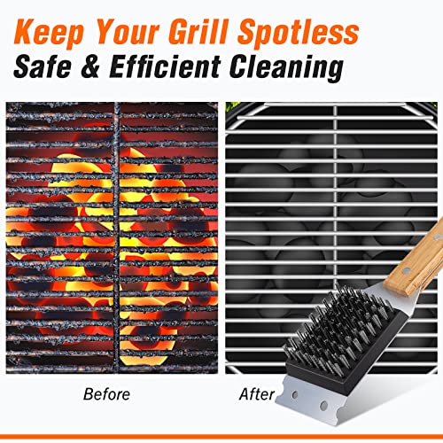 SIMPLETASTE Grill Brush and Scraper for BBQ | Durable & Effective, Replaceable Stainless Steel Head, Wooden Handle Wire Grill Brush, Outdoor Barbecue Accessory
