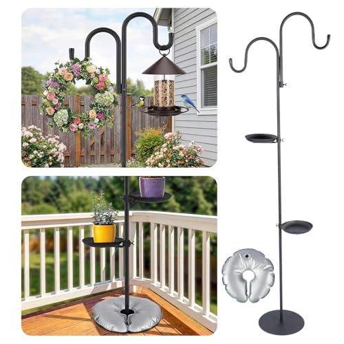 1 Set Upgraded 75.9" Shepherds Hook for Bird Feeder, Hanging Plant Wind Chime Stand, Metal Adjustable Standing Pole Holder for Indoor Outdoor, with 2 Rack & Weight Bag (Classic 2 Hooks) - style: Classic 2 Hooks