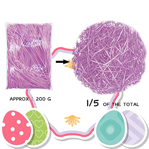 PEVOGON Purple Easter Grass Filler Paper Shreds for Easter Basket Gift Packaging Filling Egg Stuffer Party Supplies Decoration, 200G - color: Purple