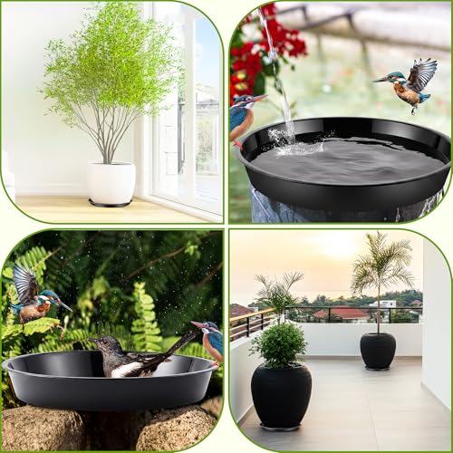 3 Pack Plastic Bird Bath Bowl, 14”Ground Bird Baths for Outdoor(Black） | Large Durable Birds Bath Dish for Garden Yard, Birds Water Bowl Feeder Tray Replacement, Weather Resistant ABS Plastic - color: Black