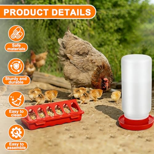 12 Pcs Chick Waterer and Feeder Kit 12-Hole Flip-top Chicken Feeders 1 L Chicken Water Dispenser 1.5 L Hanging Waterer & Feed Scoop Chick Starter Kit for Poultry Brooder