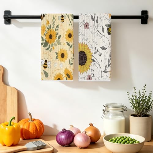 2 Pcs Funny Trump Kitchen Towel, Sunflower Hand Towels for Kitchen Decor | Absorbent Microfiber Dish Cloth Tea Towels Home, Anti Trump Gifts for Women 14x24 Inch - color: Multi 1518
