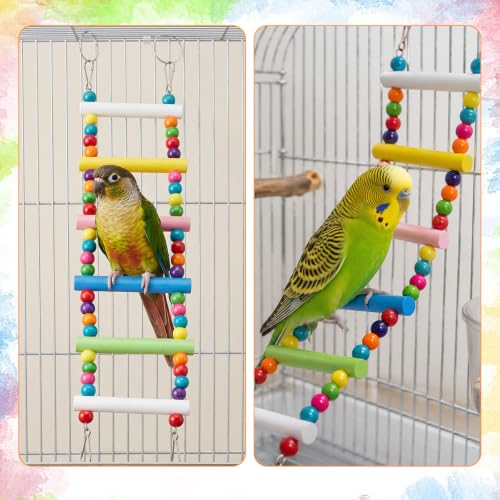 Bird Ladder for Cage 18.9 x 3.94in Parakeets Toys Cage Accessories(6 Steps) | Wooden Bird Playground Hanging Ladder Climbing & Swing Toys for Small Birds Cockatiel