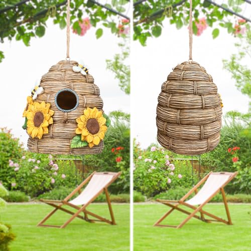 Yinns Resin Bird House for Outside, Decorative Bird Houses for Garden Decor | Birdhouses for Outdoors Bird Nesting, Decorative Sunflower Thatch WaterProof Bird Houses for Yard Garden Decor - color: C-Sunflower Thatch