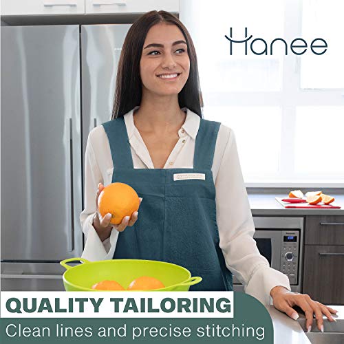 Cotton Aprons for Women and Men | Cross-Back Apron with Pockets - color: Deep Teal