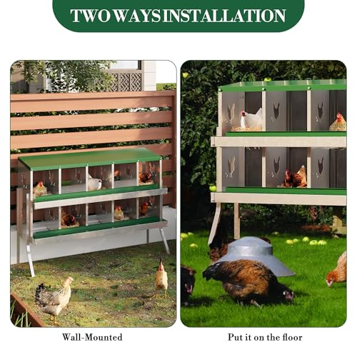 Garvee ‌Galvanized Steel Chicken Nesting Box with Roll Out Egg Tray - 10 Hole, Rustproof & Ventilated Laying Boxes for Hens, Chickens, Ducks | Easy-Clean Poultry Coop Accessories, Green with Stand