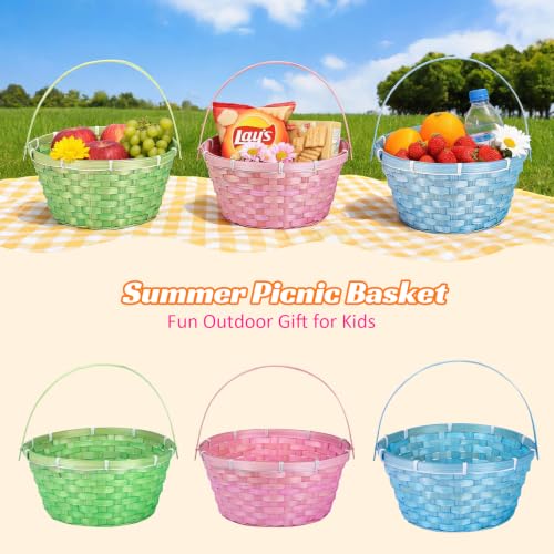 3 Pcs Large Woven Picnic Basket Bamboo Chip Woven Basket Summer Party Favor for Wedding Baby Shower Birthday Fruit Flower Decorative Storage Basket