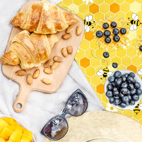 JarThenaAMCS 150 Pcs Summer Bee Wax Paper Yellow Honeycomb Deli Paper Cute Daisy Food Sandwich Wrap Waterproof Oil-Proof Picnic Basket Liners for Party Kitchen Supplies - color: Bee
