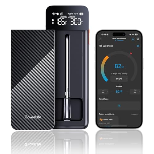 GoveeLife Smart Bluetooth Wireless Meat Thermometer Digital with App Alerts | WiFi Unlimited Range, IP68 Waterproof, Charge Magnetic Base, Timer Mode, Kitchen Thermometer Suitable for BBQ, Grill, Smoker - style: 1 Probe