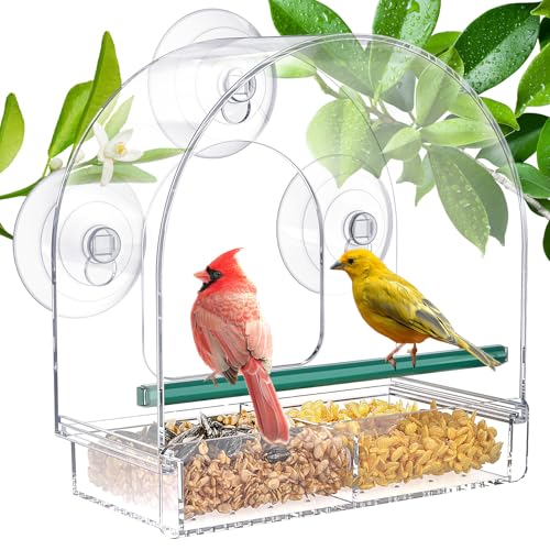 SUNALLY Window Bird Feeder Outdoors, Clear Feeders for Hummingbird Watching | Transparent Feeders with Strong Suction Cups, Outside Hummingbird, Bird Watching for Garden, Yard, Elderly Kids, Cats Viewing - style: Style 4