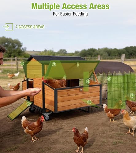 GUTINNEEN Large Chicken Coop with Run with All-Arounded Iron Frame Chicken Tractor Mobile Chicken House with Large Run and Nesting Box Waterproof Outdoor Poultry Cage for Backyard - size: 76.7"L x 53.8"W x 36.8"H